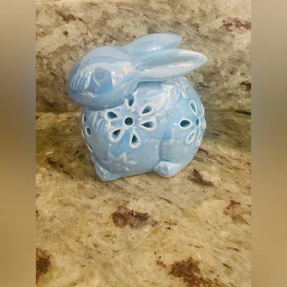Cottage Core Vintage Ceramic Blue Bunny For Home Nursery Office Decor Figurine - Picture 2 of 4